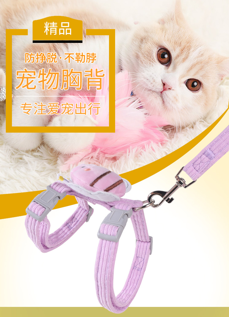 宠物用品猫咪胸背牵引绳透气小型犬狗狗绳子遛猫狗绳卡通小蜜蜂-dsgsdgs
